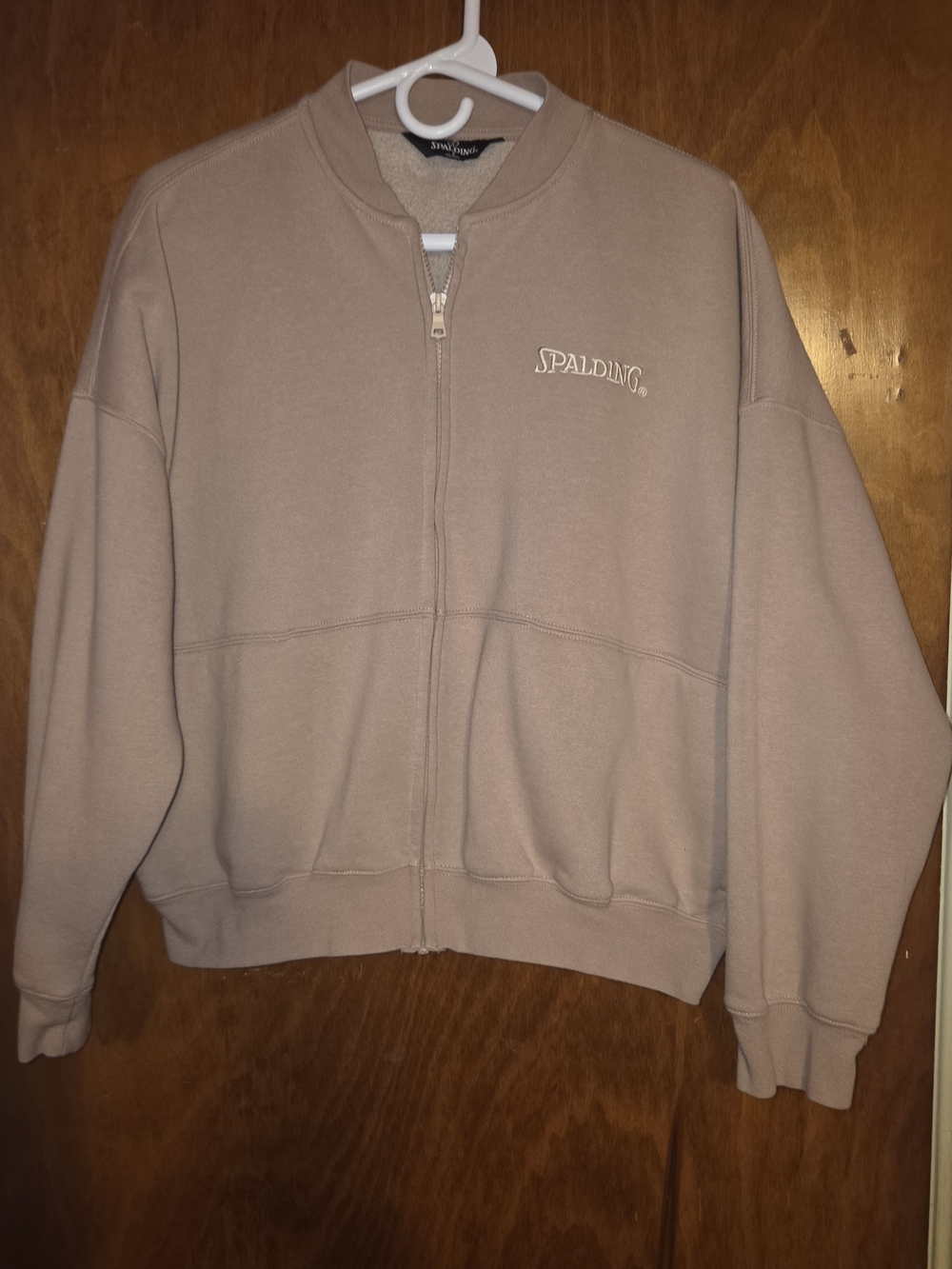 Spalding Beige Full-Zip Mock Neck Athleisure Jacket Size S